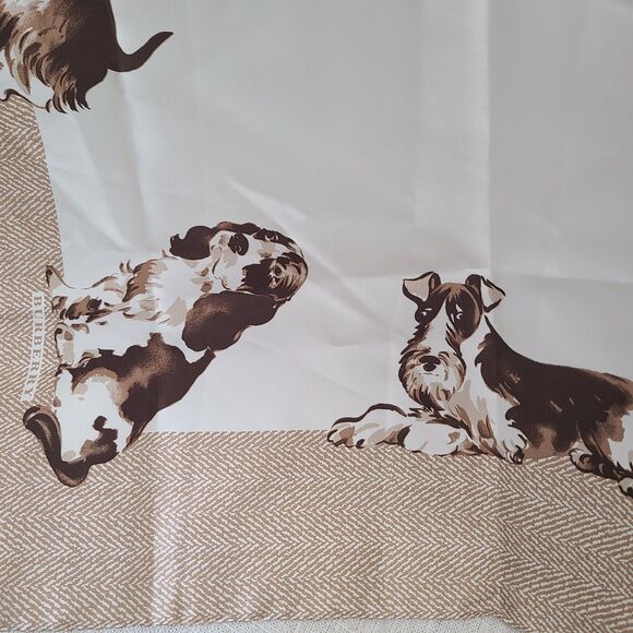 Burberry Womens 100% Silk DOGS Motif Square Scarf camel 26.5"x 26.5" NEW - Picture 11 of 11